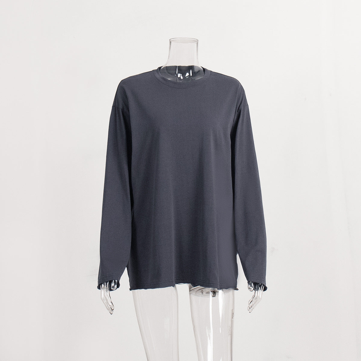 Casual Solid Color Round Neck Long Sleeve Blank T-Shirt