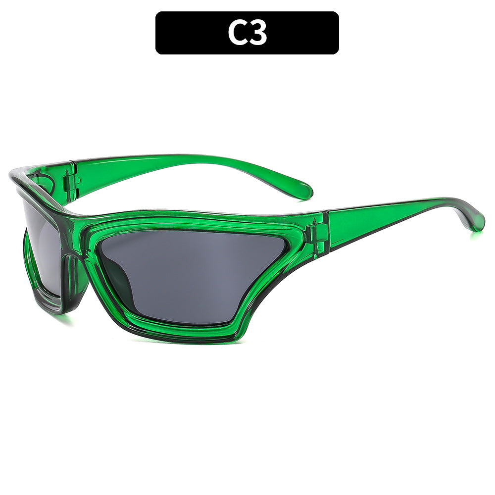 Gafas de sol creativas de moda con montura irregular, lentes acrílicas y montura de PC.