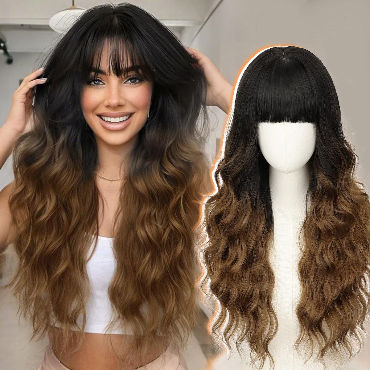 Women Fashion Bangs Gradient Long Curly Hair Wig