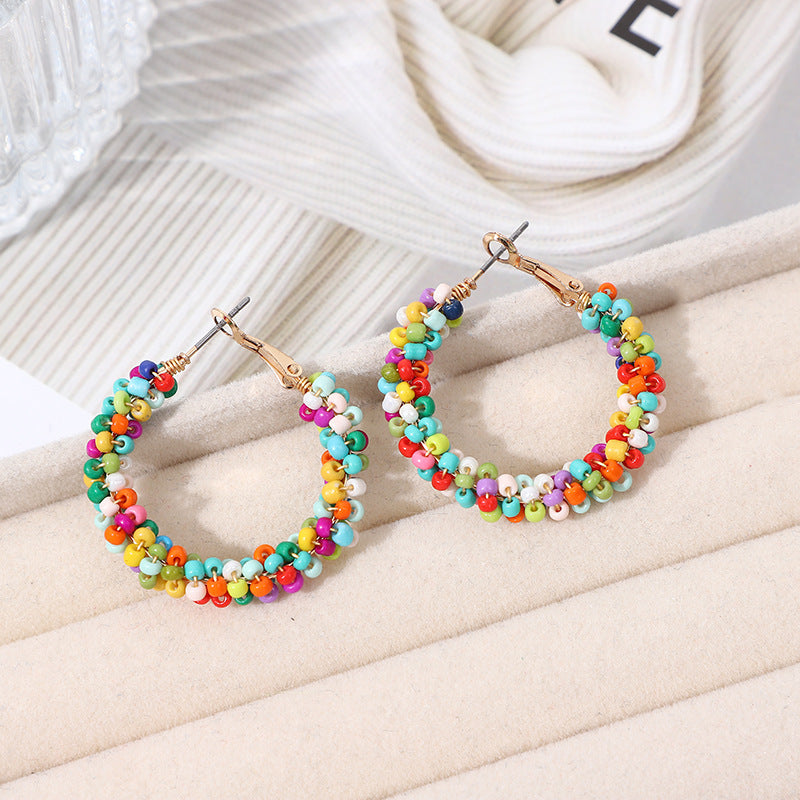 Boucles d'oreilles rondes en perles de verre de style bohème pour femmes