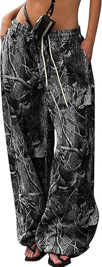 Pantalon large décontracté en coton et élasthanne pour femme, motif camouflage