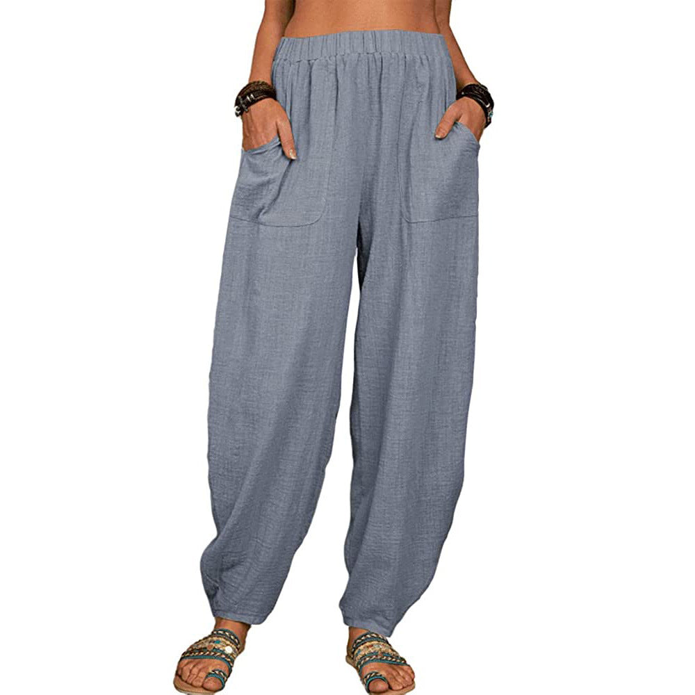 Pantalones casuales holgados de algodón y lino para mujer para mayor comodidad