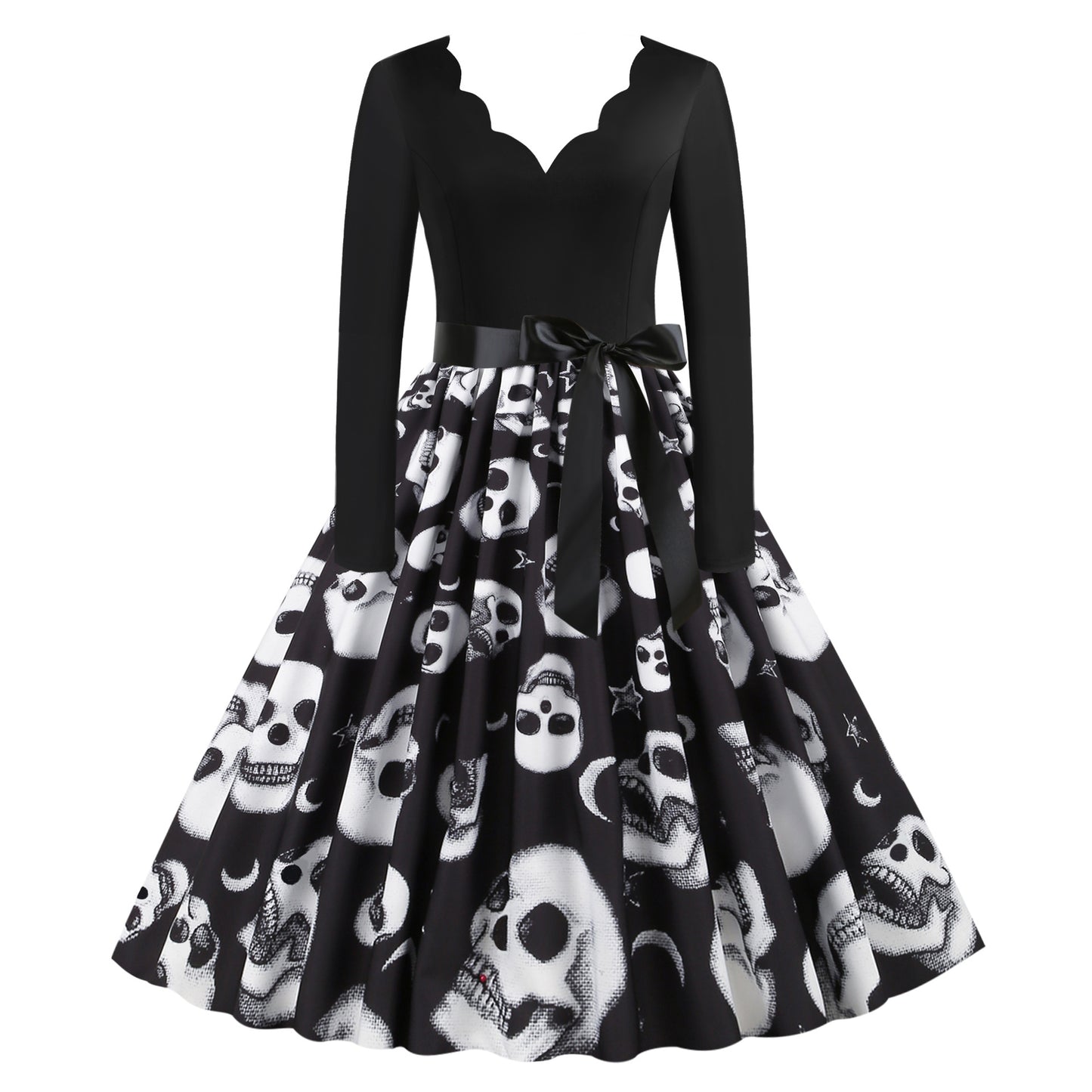 Vestido informal de Halloween con estampado de calavera y rosa para mujer