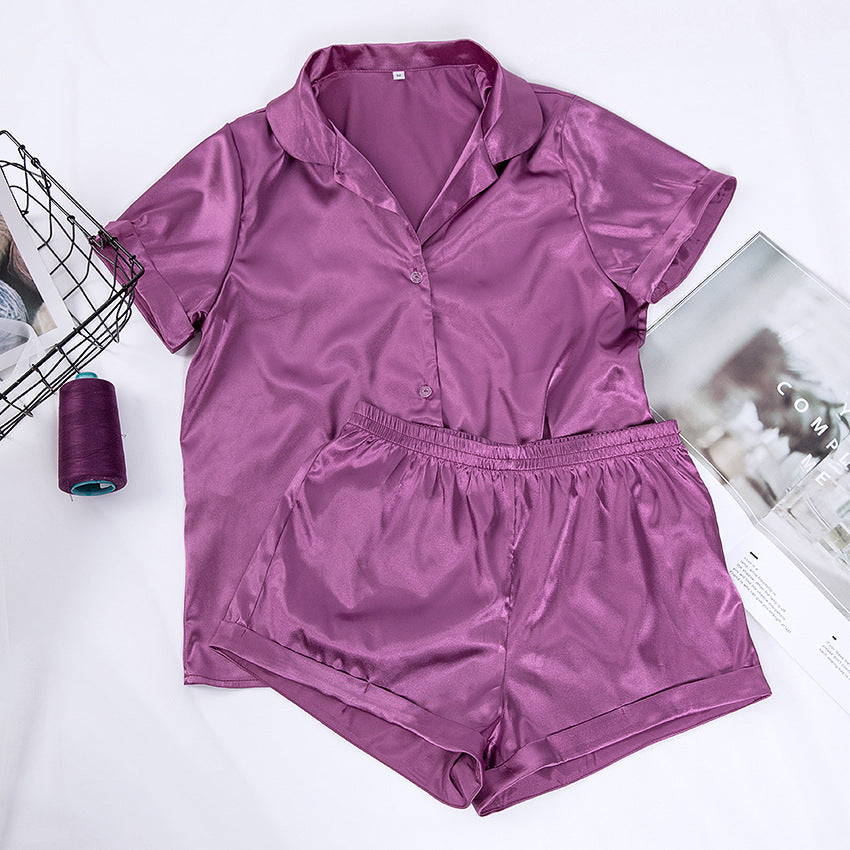 Ensemble pyjama ample et décontracté en soie pour femme, haut à manches courtes et short