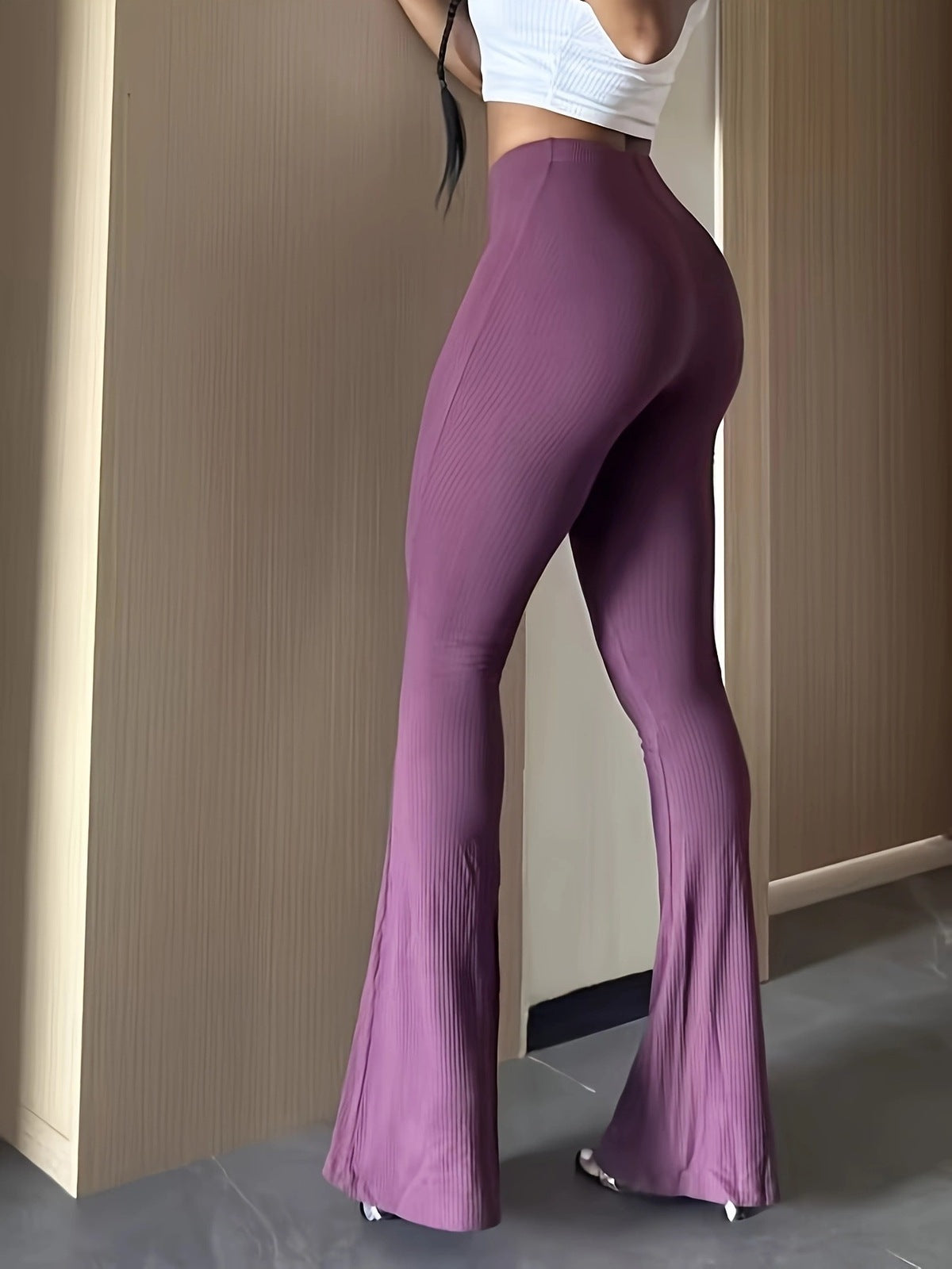 Women Casual Solid Color Micro-Pants with High Waist
