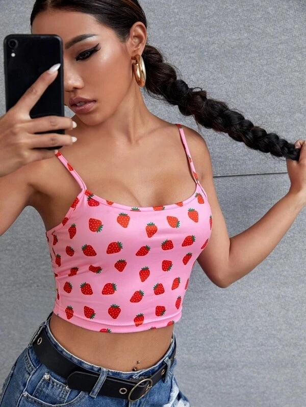 Women Fashion Sexy Printed Camisole Crop Top