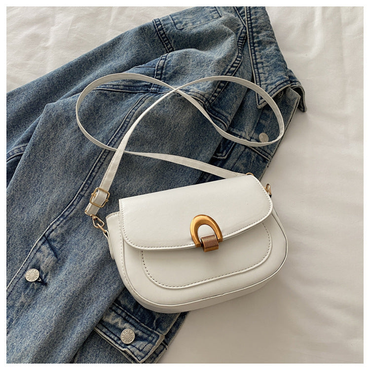 Bolso de hombro retro de color sólido para mujer