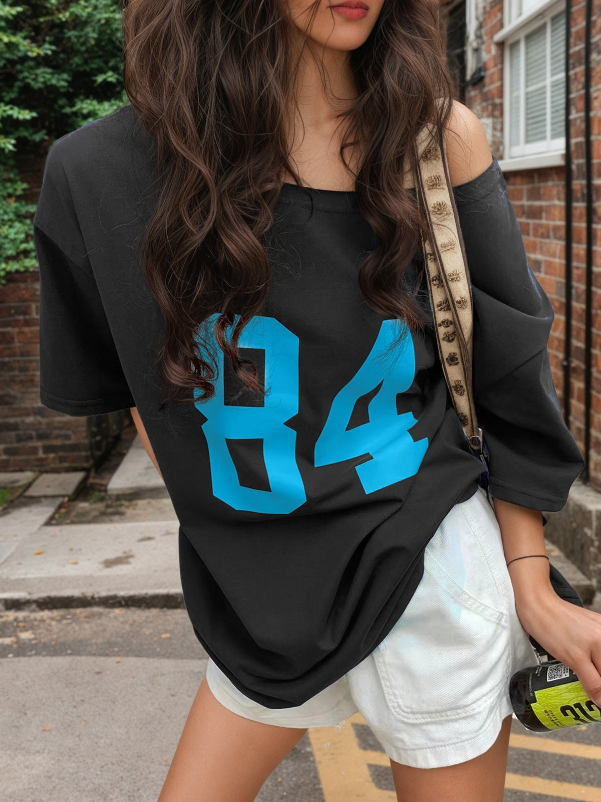 Camiseta informal holgada con estampado digital para mujer, poliéster y elastano.