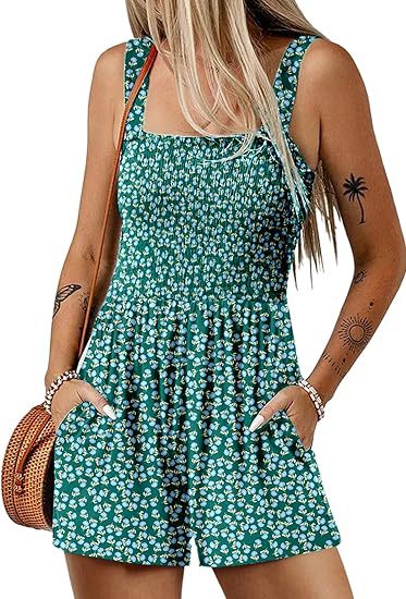 Women Casual Floral Printed Pleated Rompers