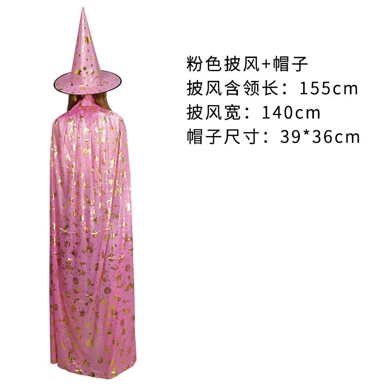 Costume de performance de bal d'Halloween pour enfants et adultes, cape et chapeau de sorcière