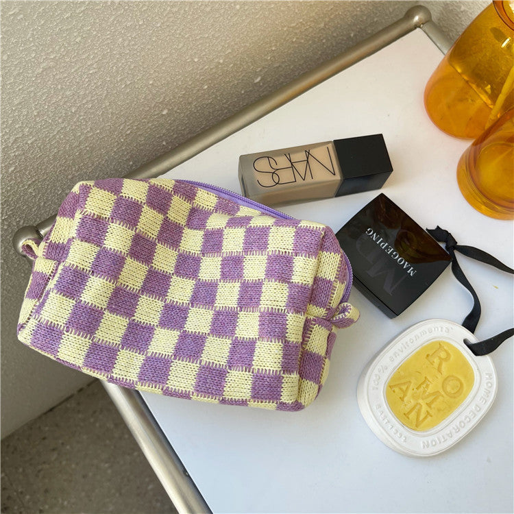 Bolsa de cosméticos de punto con cuadros coreanos en colores contrastantes