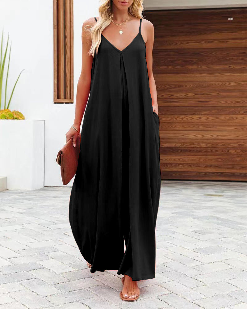 Women’s Fashion Casual V-Neck Spaghetti Strap Jumpsuit