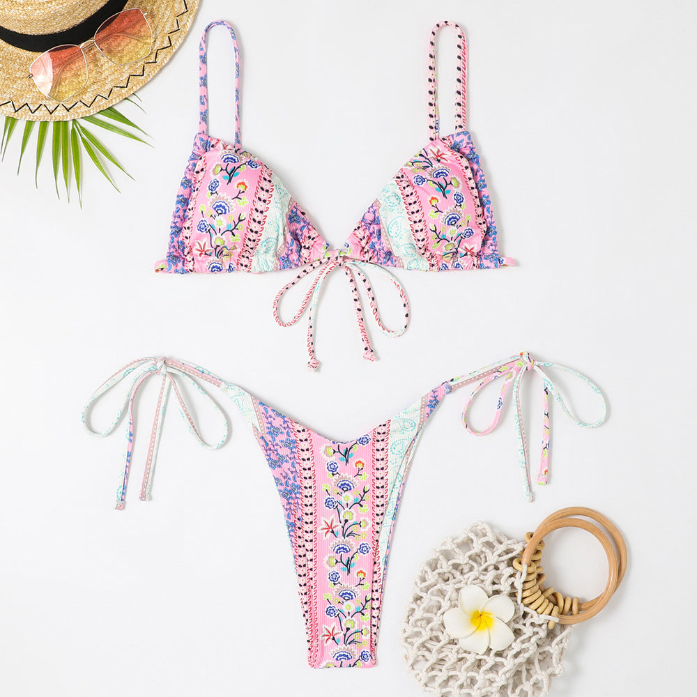 Summer Beach Vacation Women Bikini Tiny Flower Print