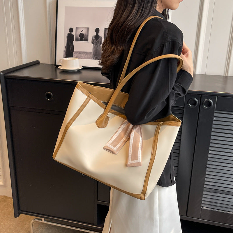 Large Capacity Casual Tote Bag - Color Contrast