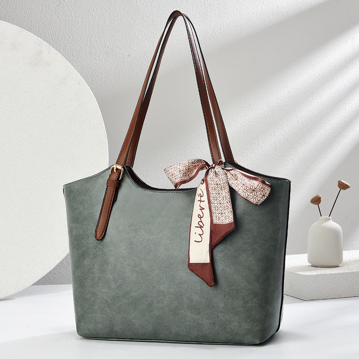 Women Vintage Oil Waxed Leather Tote Bag
