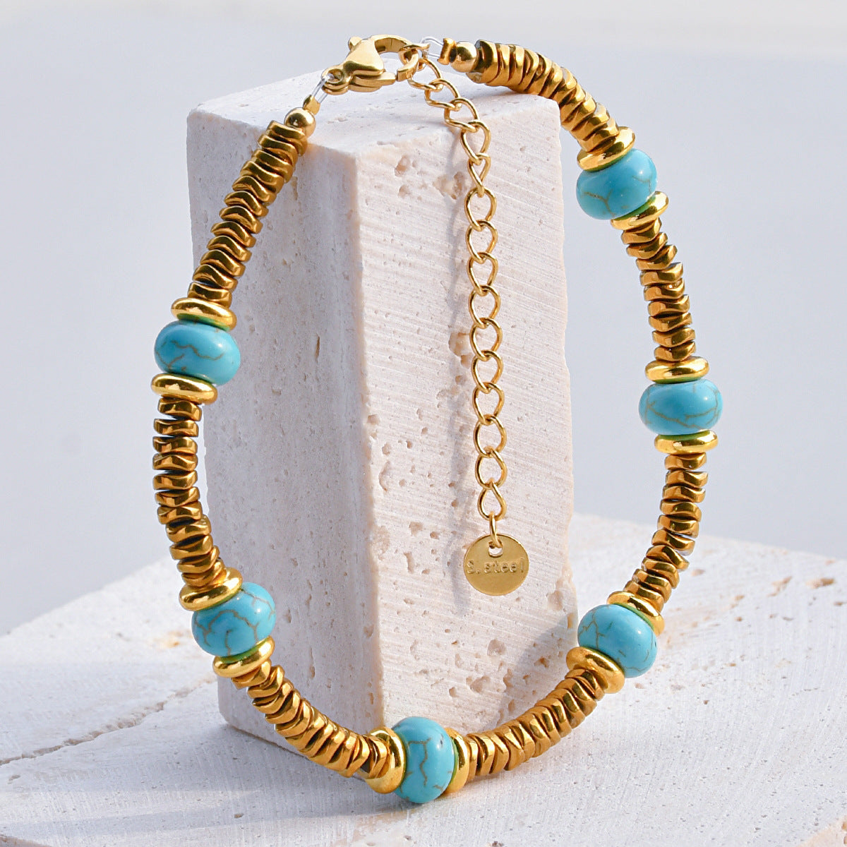 Pulsera de cuentas de piedra natural bohemia para mujer