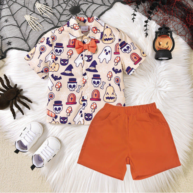 Conjunto de camisa y pantalones cortos de manga corta para fiesta de Halloween para niños pequeños