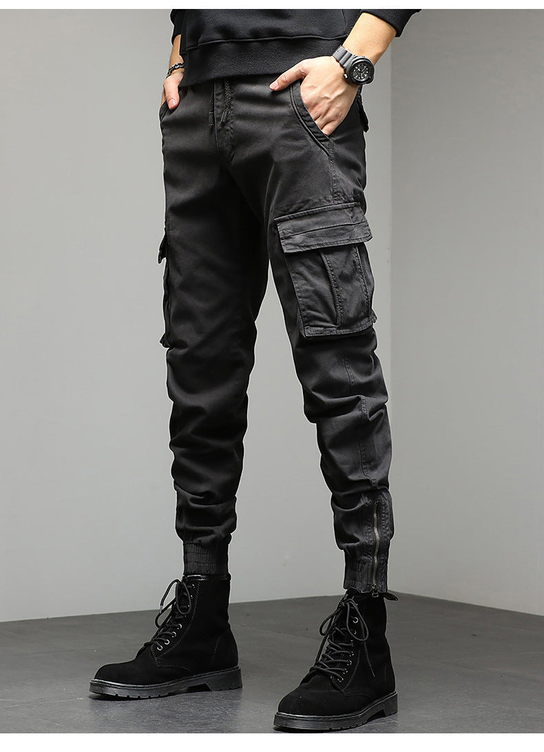 Men Fashion Casual Solid Color Multi Pockets Pants