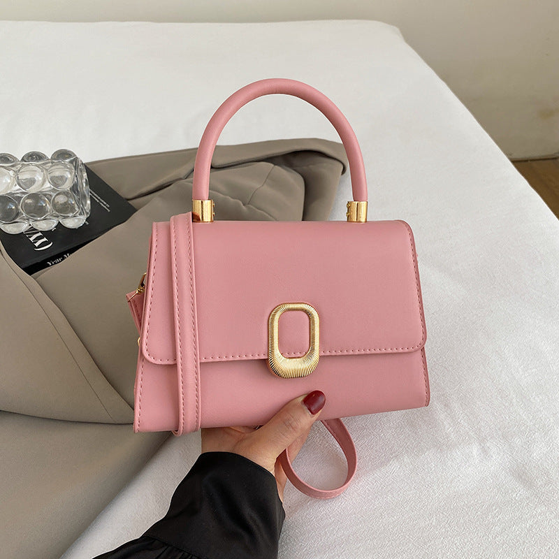 Bolso de hombro cuadrado pequeño con hebilla de metal simple e informal para mujer - Bandolera minimalista de PU
