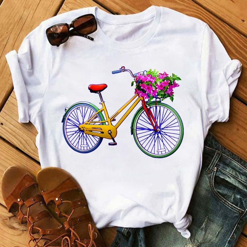 Camiseta informal con cuello redondo y estampado para mujer
