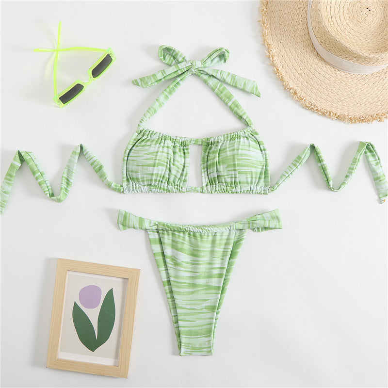Bikini plisado con estampado multicolor sexy para mujer