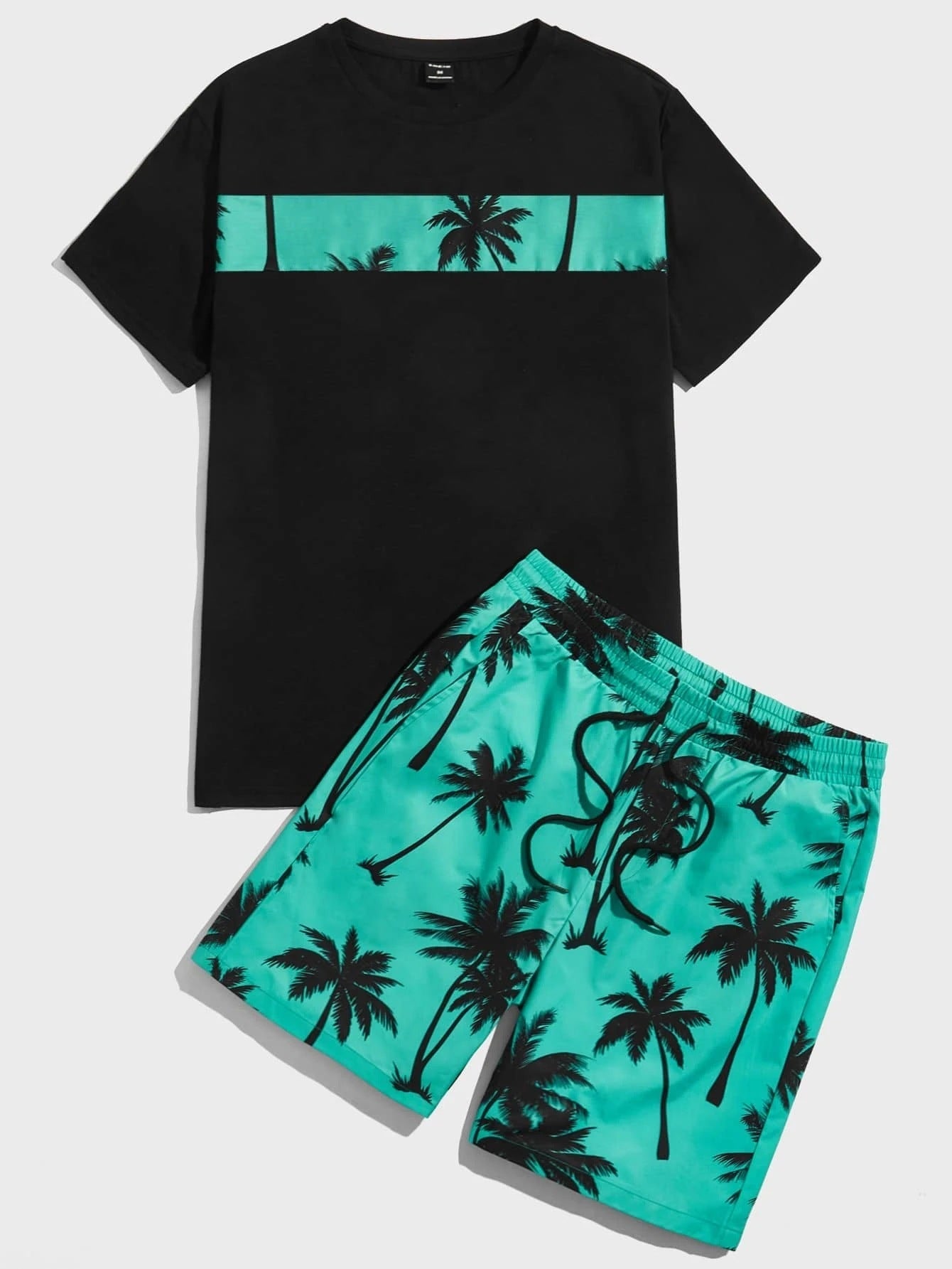 Hawaiian Casual Vacation Men Cotton Coconut Tree T-Shirt Set
