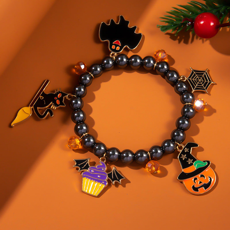Pulsera naranja de murciélago fantasma de Halloween para mujer