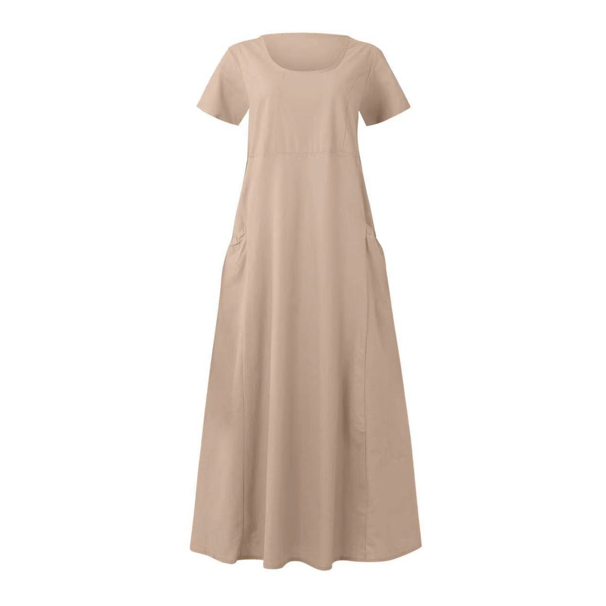 Vestido casual de lino y algodón de color liso para mujer