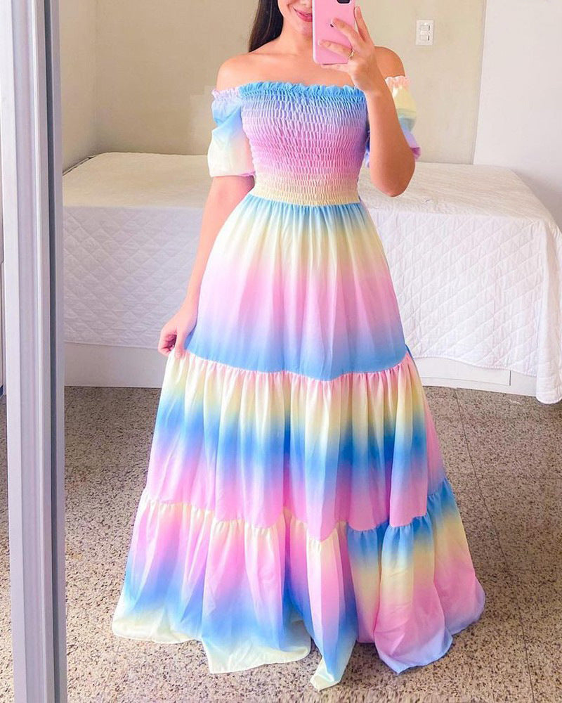 Summer Vacation Women's Rainbow Floral Maxi Dress