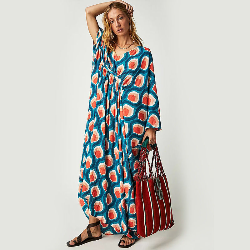 Women Fashion Casual Vacation Printed Long-Sleeve Cover-Up