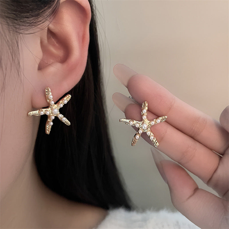 Ocean Wind Imitation Pearl Starfish Sea Earrings