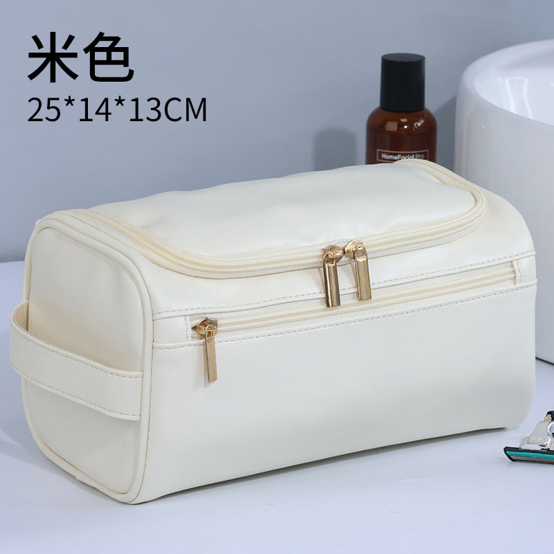 Bolsa de cosméticos de PU impermeable, portátil, de gran capacidad y de moda