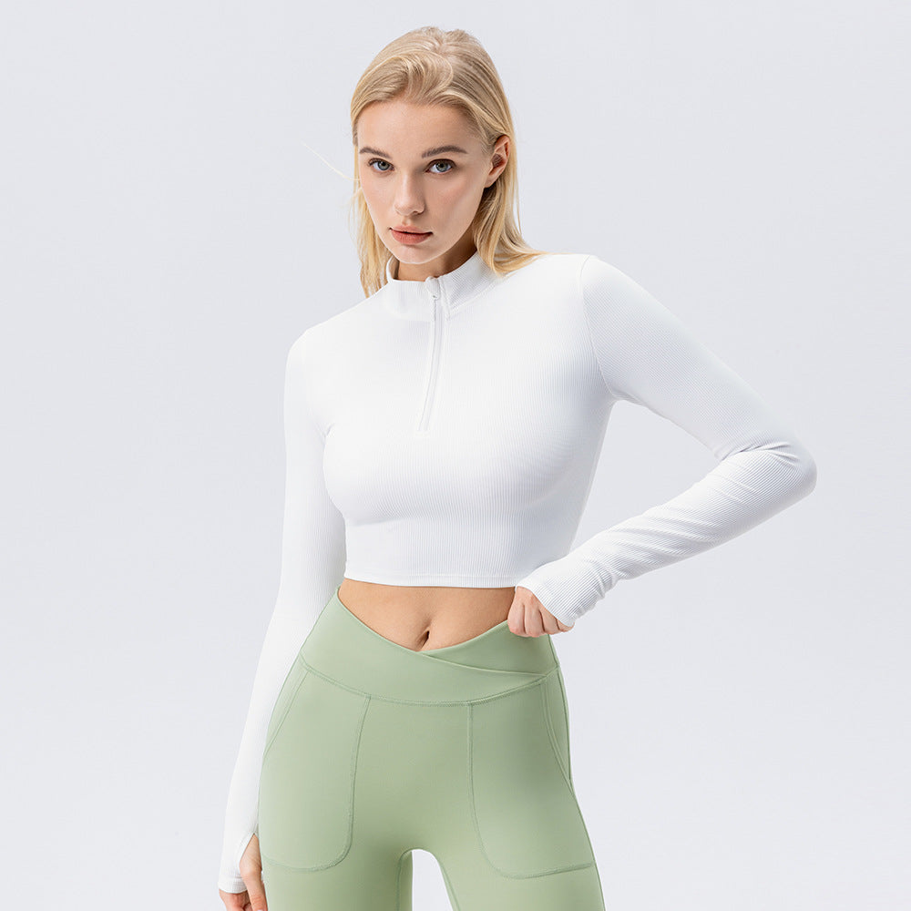 Women Fashion Casual Solid Color Long Sleeve Zipper Yoga Jacket