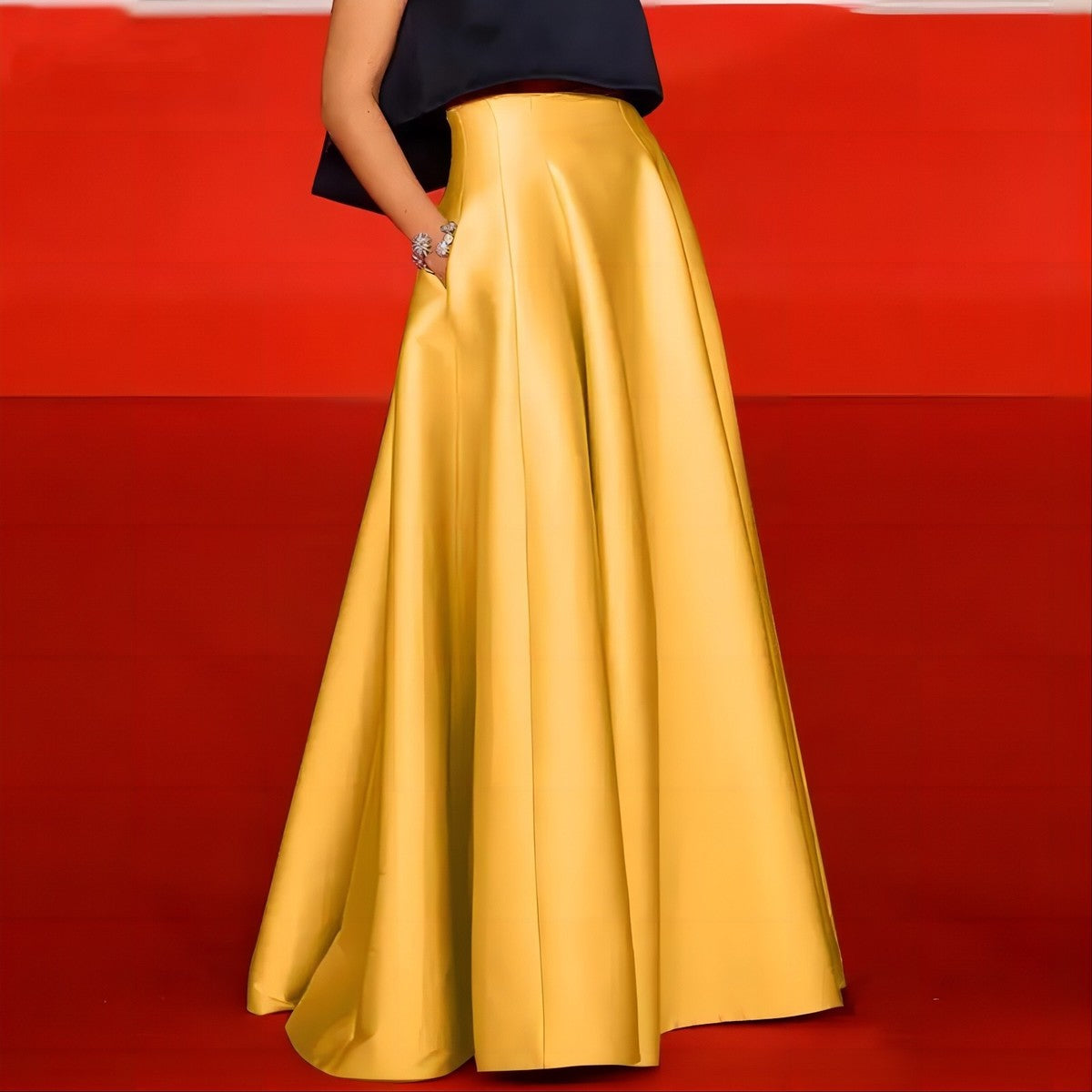 Falda elegante de cintura alta de color liso a la moda para mujer, mezcla de poliéster