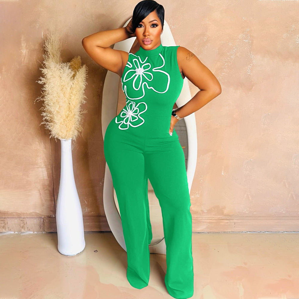Women Casual Floral Design Sleeveless Jumpsuit