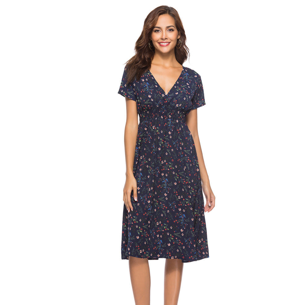 Women Fashion Casual Chiffon Floral Printed Dress