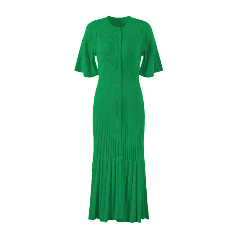 Women Fashion Short Sleeve Knitted Dress in Solid Colors