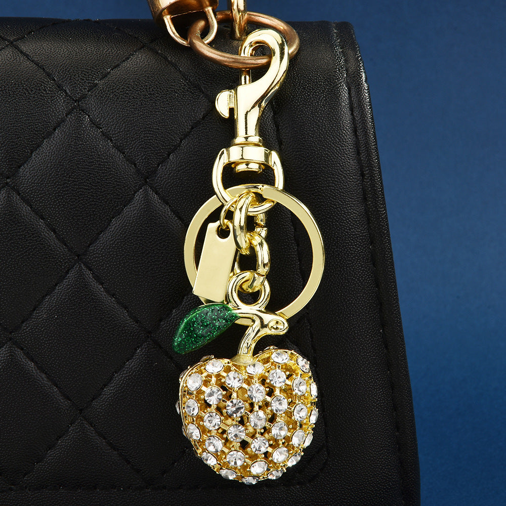 Women Fashion Metal Cute Rhinestone Apple Keychain