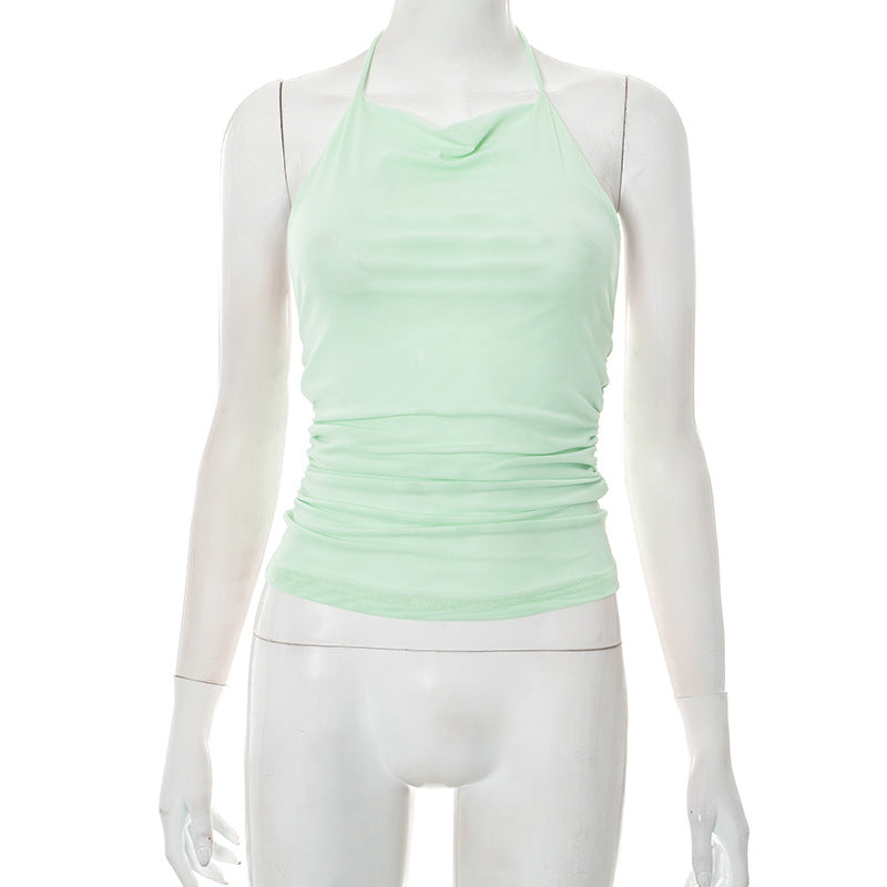 Women Solid Color Polyester Halter-Neck Tank Top