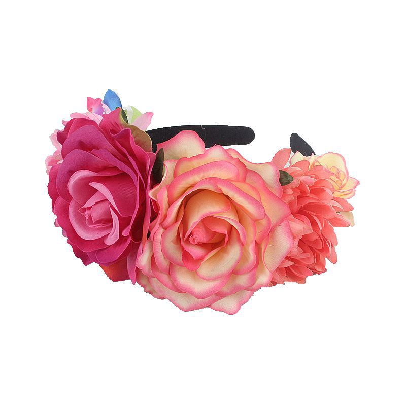 Bandeau de fleurs roses en tissu rétro pour fête d'Halloween