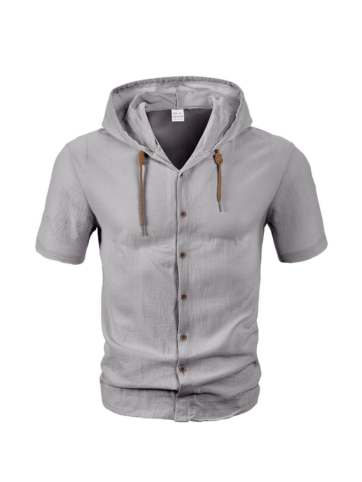 Sudadera con capucha informal de algodón y lino de manga corta para hombre, tendencia que combina con todo.