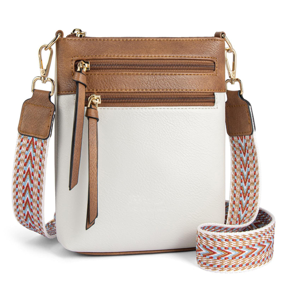 Women Multi-Zipper Pocket Vertical Crossbody Bag