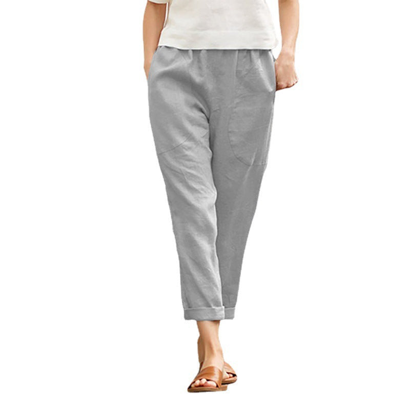 Women's Casual Cotton Linen Straight Leg Pants