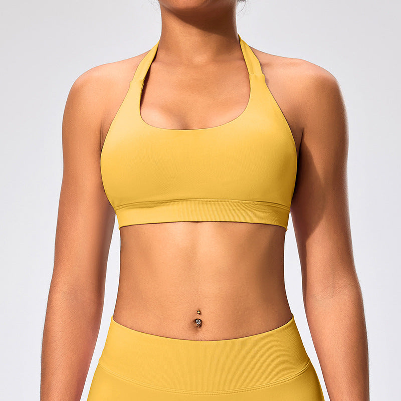 Haut de yoga sexy à col licou et couleur unie pour femme
