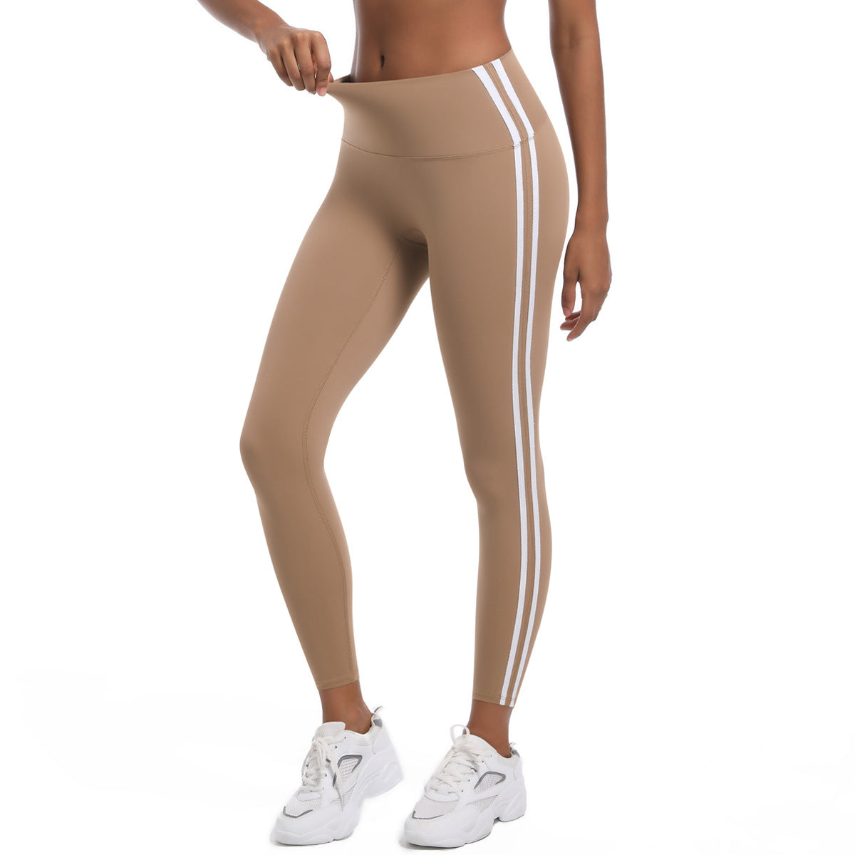 Leggings deportivos de cintura alta con rayas de yoga para mujer