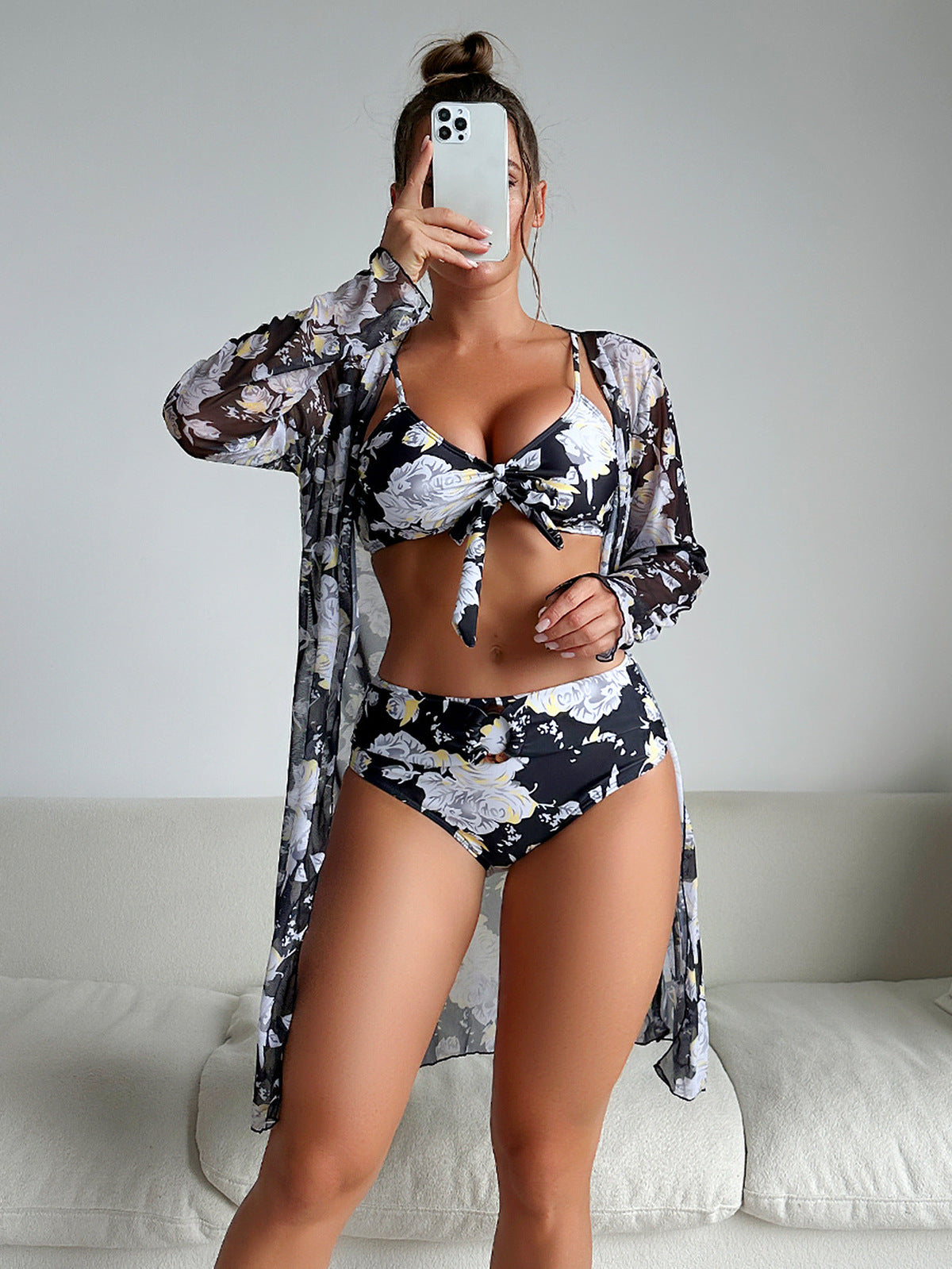 Women Fashion Print Swimsuit Three-Piece Set