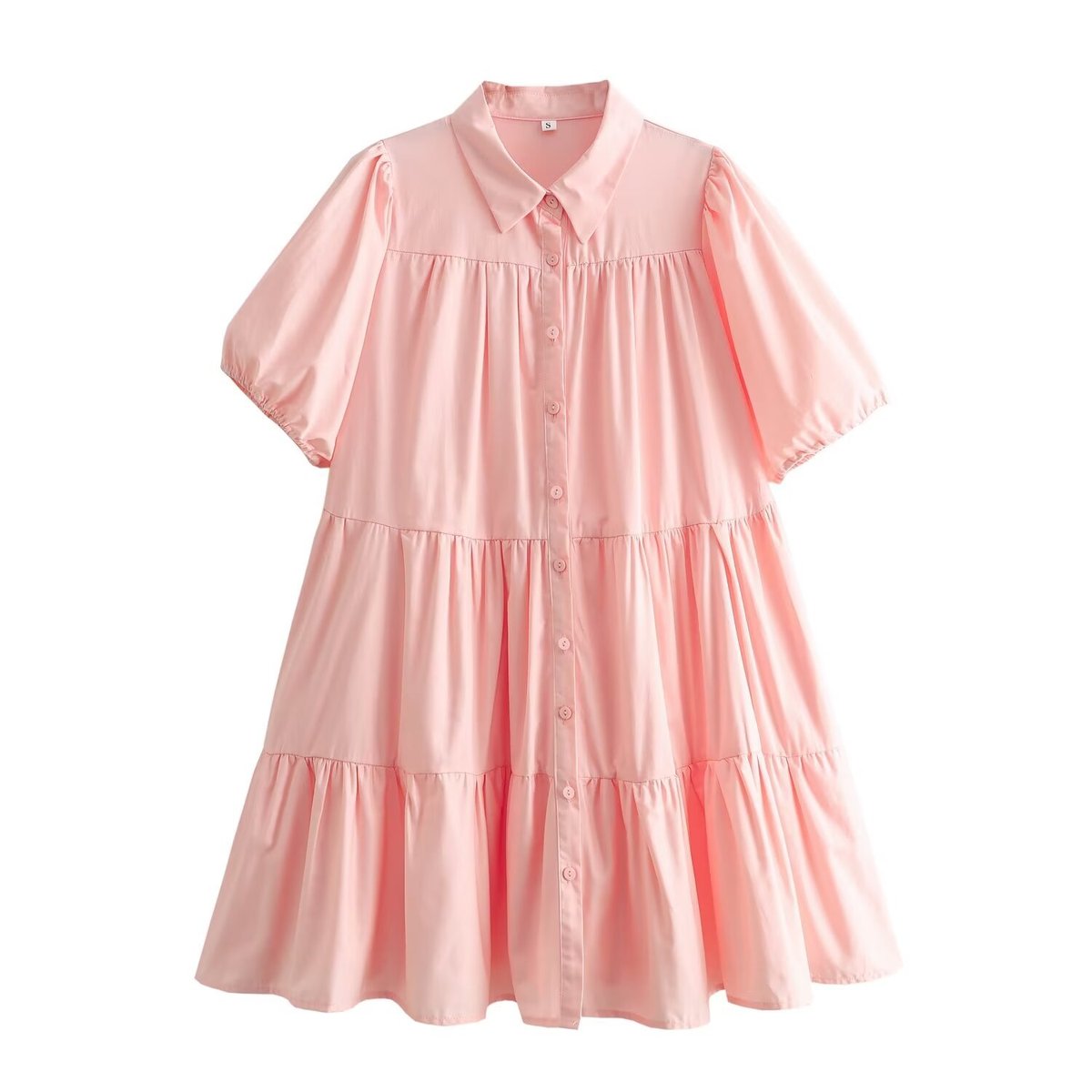 Robe décontractée à manches courtes et revers de couleur unie pour femme
