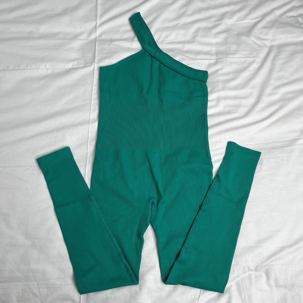 Women Fashion Sexy Solid Color Slanted Shoulder Jumpsuit
