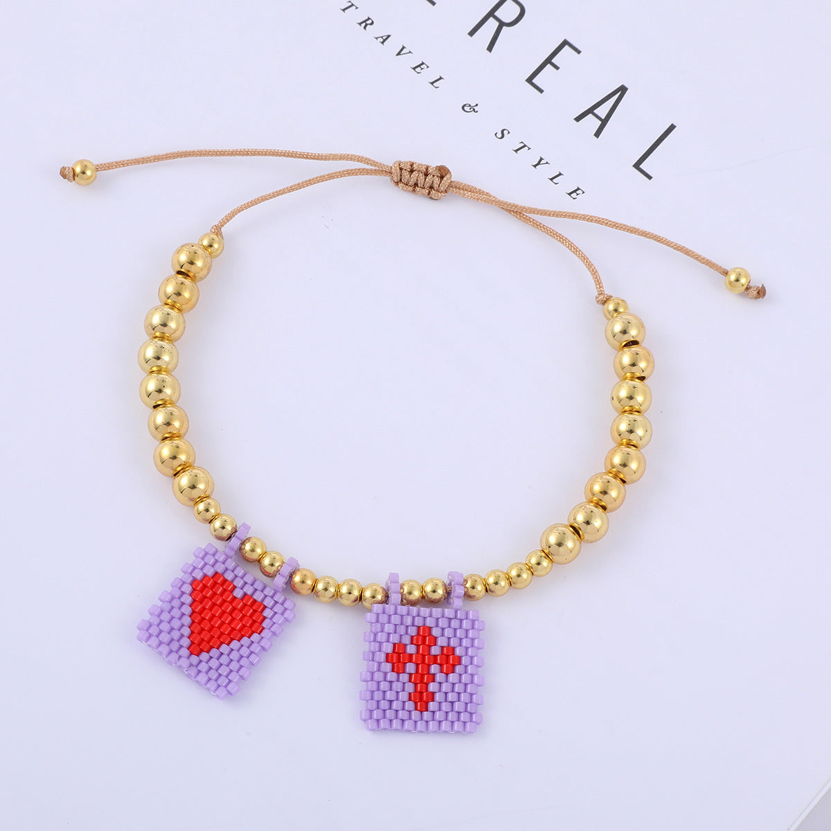 Bohemian Gold Beads Cross Heart Design Bracelet