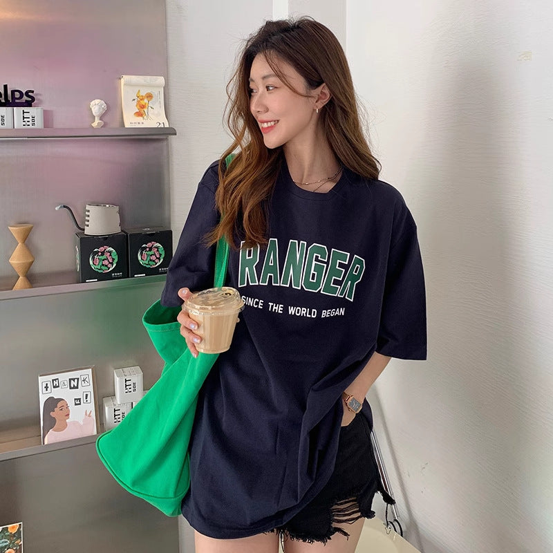 Women Casual Letter Print Cotton Loose T-Shirt